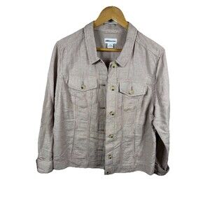 Liz Claiborne Linen Blend Jacket XL Stripe Trucker Coastal Casual